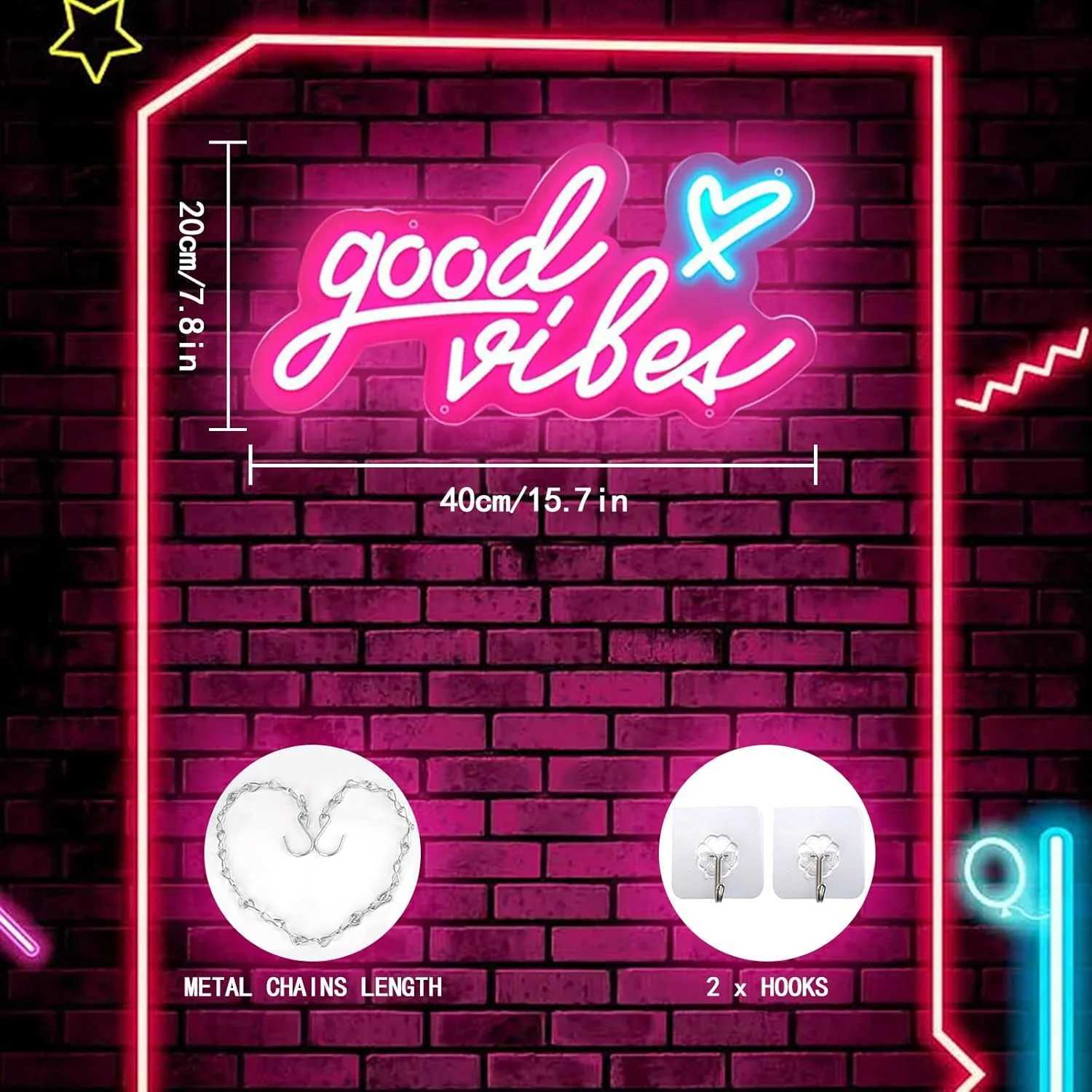 Good Vibes Neon Sign LED Neon Light Sign Powered By USB Night Light for Wall Decor Home Bar Pub Club Wall Bedroom Decor W250526