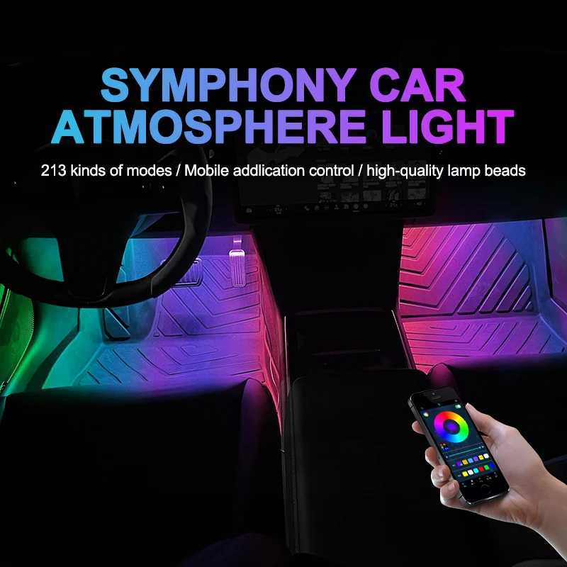 Symphony LED Ara i Ortam Ayak I Arka Ik Uygulama Mzik Kontrol RGB oklu Modlar Otomobil Atmosfer Dekoratif Neon Lamba W250526