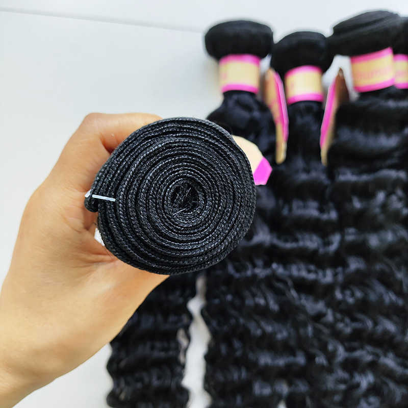 8A Indian Hair Human Hair Curtains 1B Color Hair Bundles Deepwave Human Hair Bundles S25526