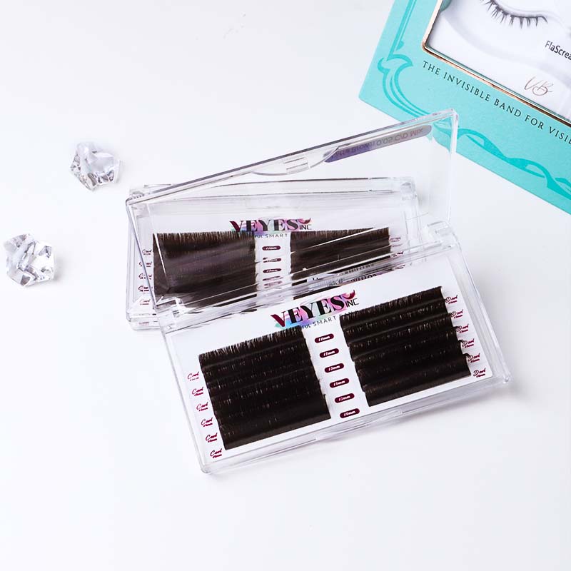 VEYES Premium Quality Individual Eyelash Extensions Easy Fans Dark Matte Lash Trays Soft Cashmere Silk Mink Korean PBT 25mm