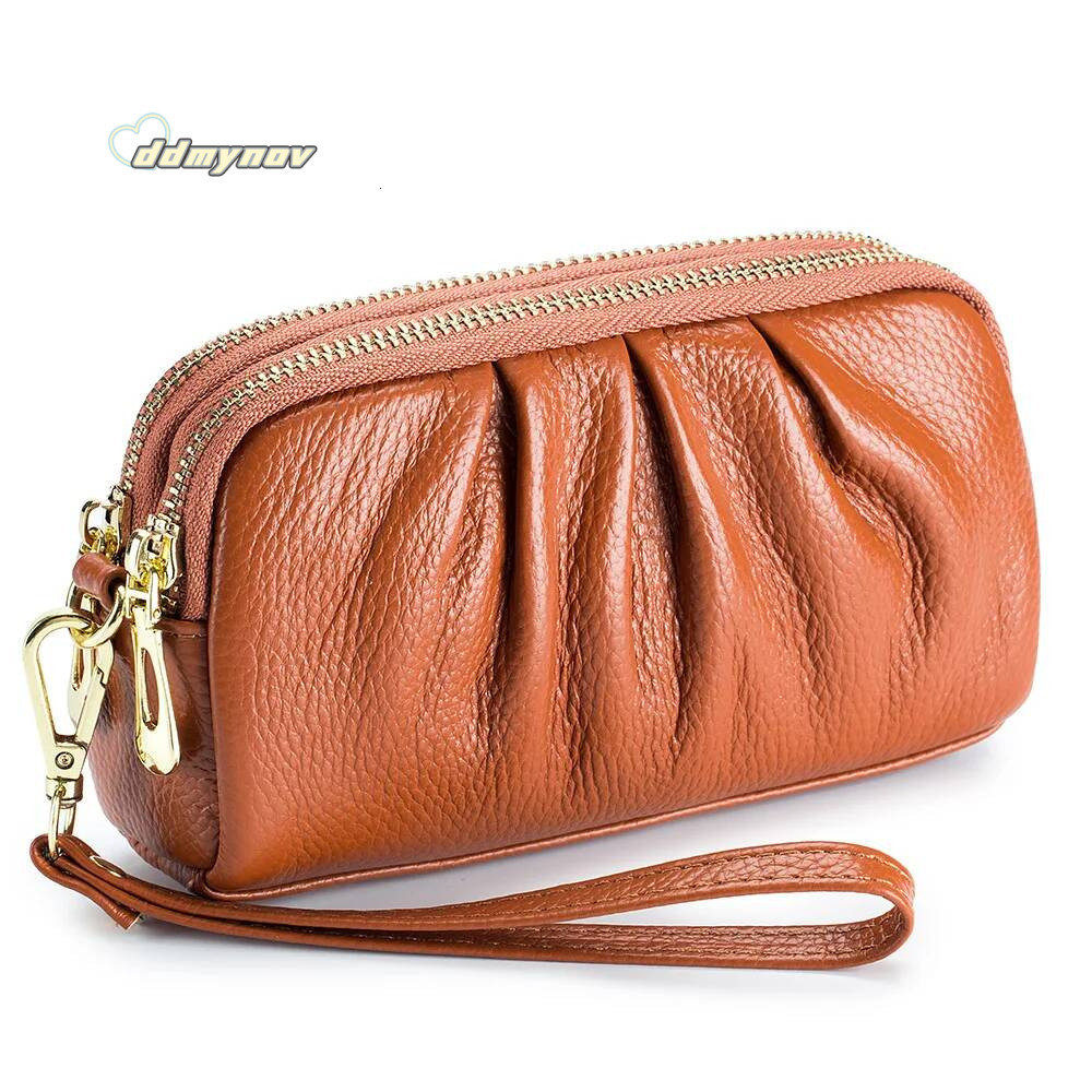 New 2021 Versatile Lady Wallet Contrast Color Key Ring Chain Style Real Top Layer Cow Leather Zipper Coins Pocket Purse ddmynov