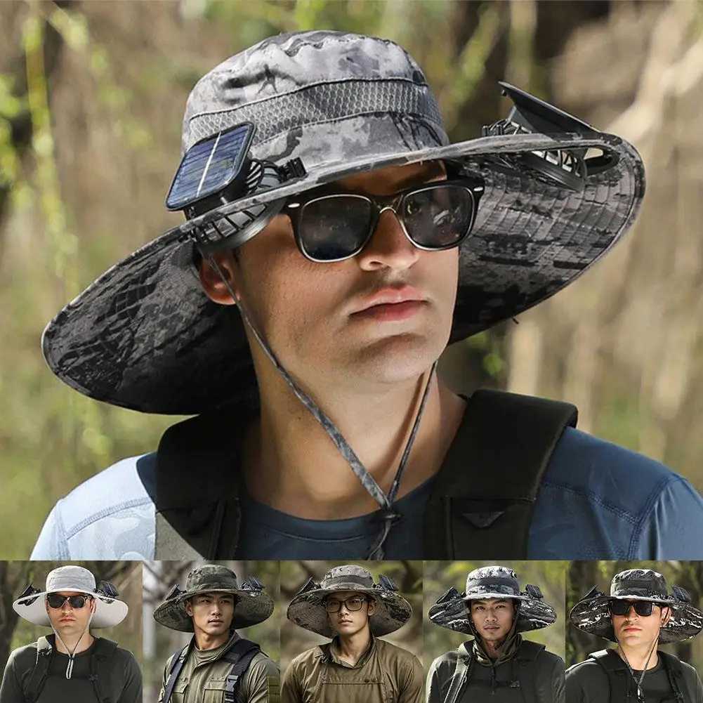 For Outdoor Camping Fishing Hiking Sunscreen Fisherman Hat Solar Fan Cap Portable Solar Charging Cap with Fan Suitable z250526LLTR