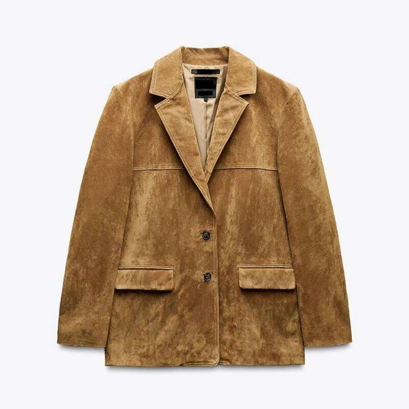 Vintage Suede Blazer Jacket Women Loose Lapel Long Sleeve Single Breasted Jackets 2025 Spring Lady Fashion High Street Coats New
