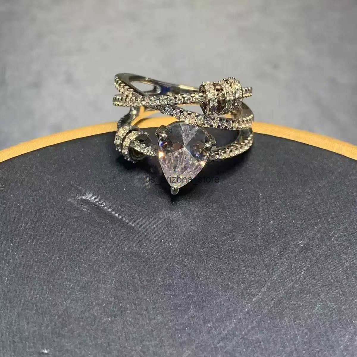 Diamond Lapel Pin Ring Tricolor KGold Paperclip Design with Full Diamond MultiCircle Accents L251027