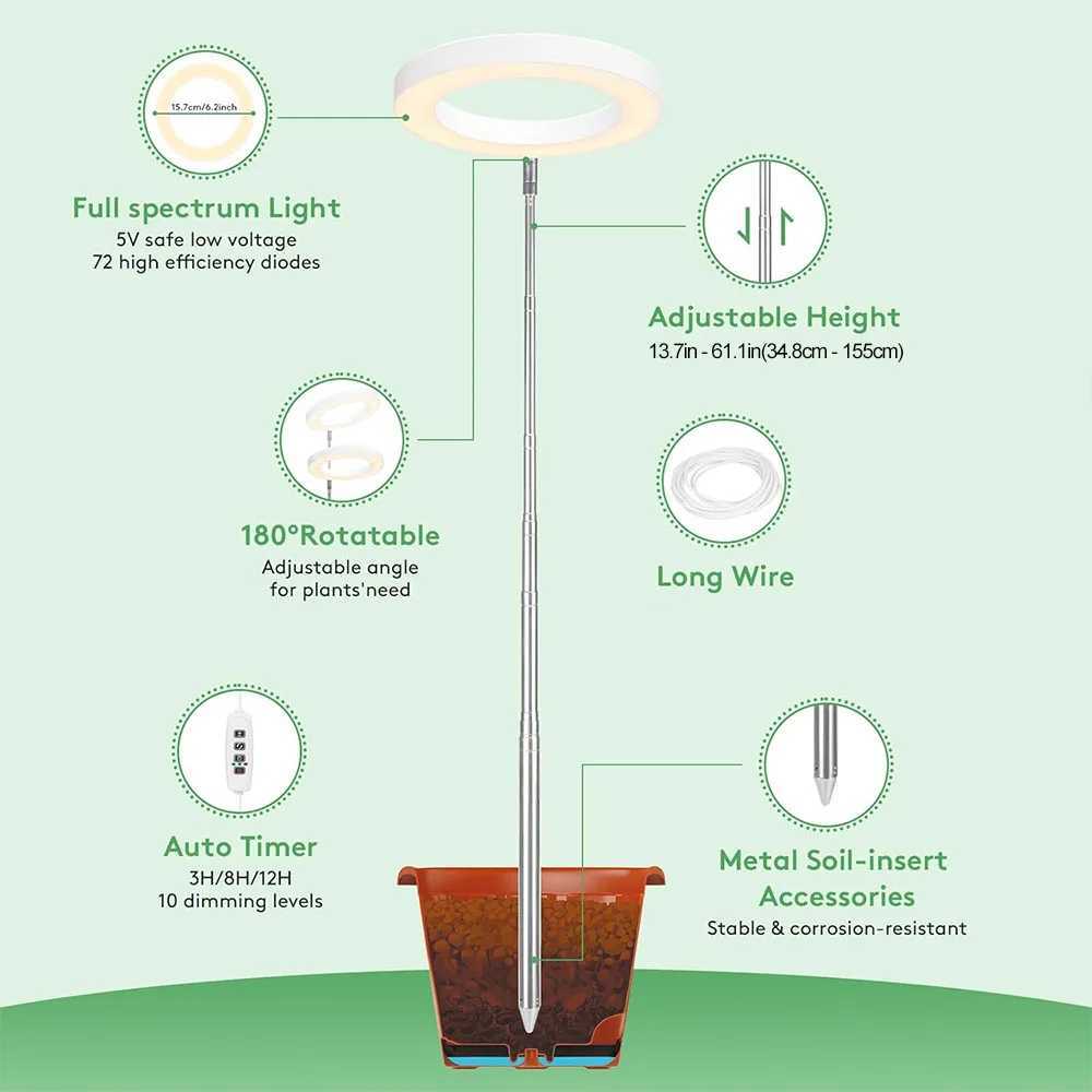 160cm Height Ring Grow Lights USB Adjustable Indoor Plants Full Spectrum Large Plant Light For Indoor Plants LED Growing LampXJ250526