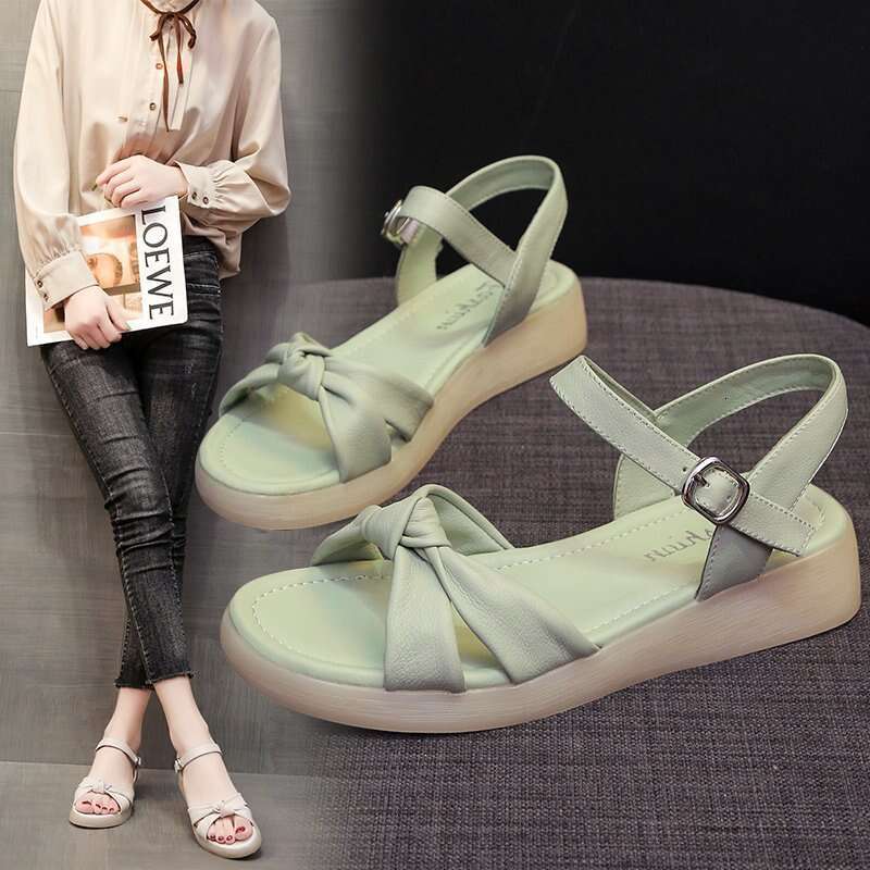 New Summer Thick-Soled for Women, Flat Shoes with Sole and Soft Leather, Fairy Style Trendy Sandals