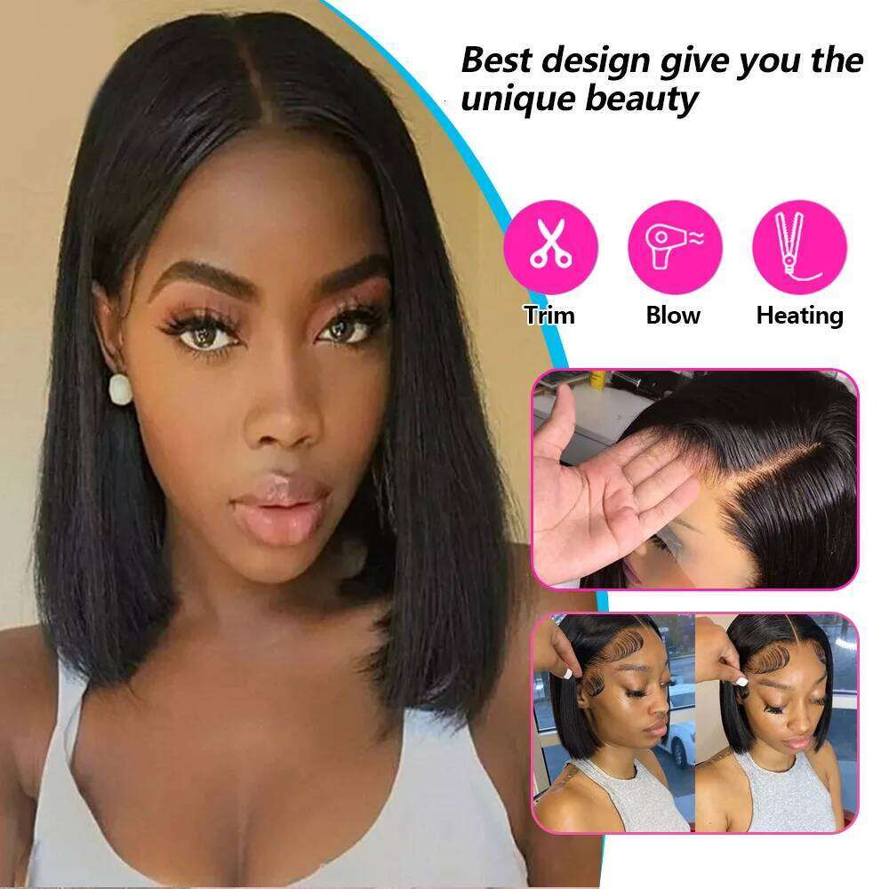 Bone Straight Human Hair 13x4 Short Bob Transparent Lace Front Wig 200% Densit 12 Inch Brazilian Natural Wigs For Women