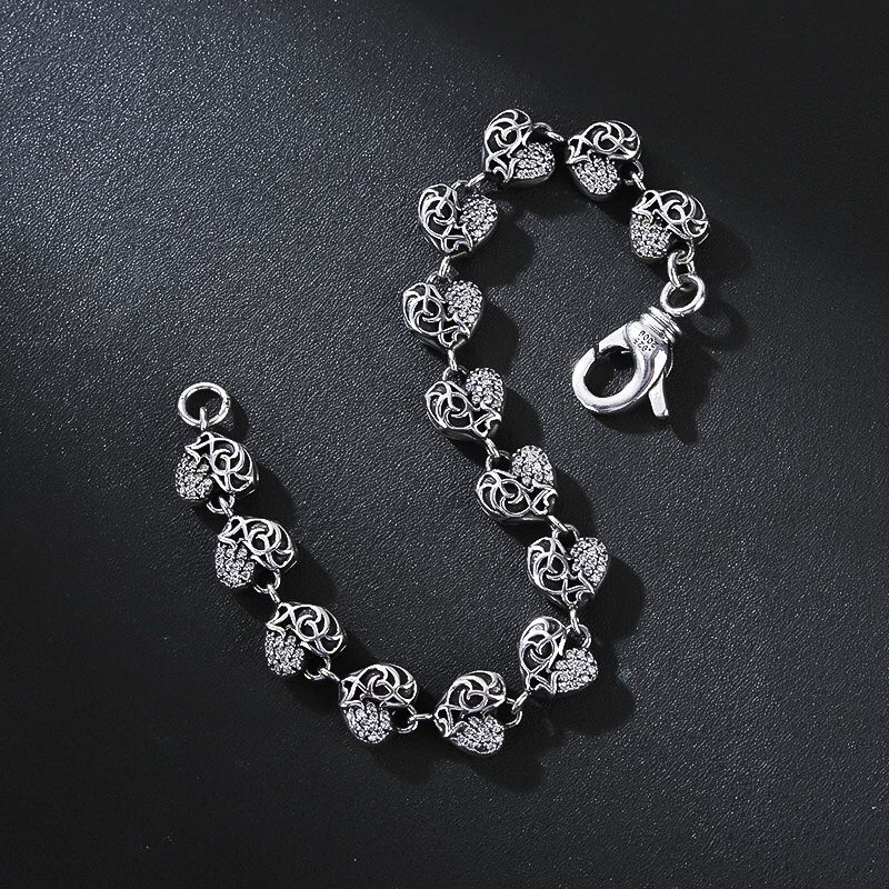D191 S925 Sterling Silver Bracelet Fashion Letter Personalized Vintage Heart Cross Flower Peach Blossom Set Diamond Couple Punk Hip Hop Jewelry Style 