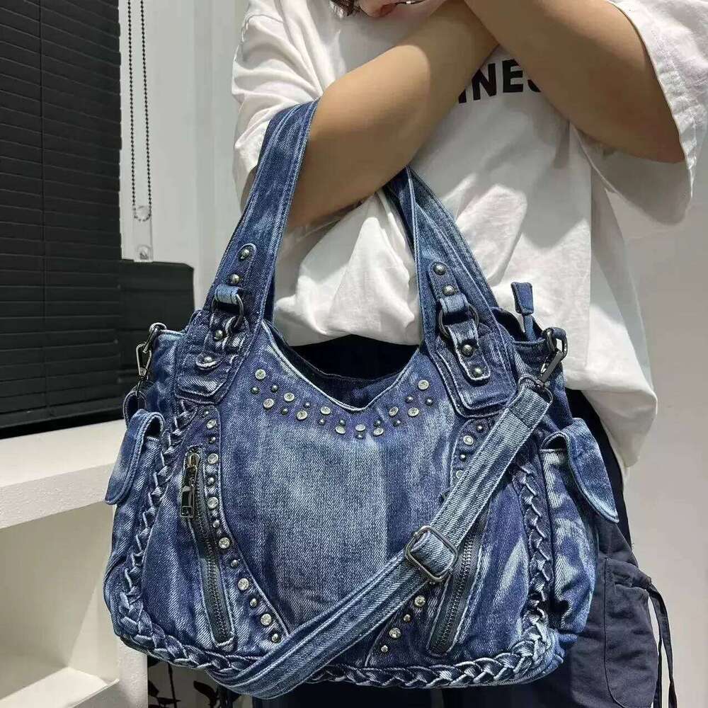 Women's Bags Designer Women's Fashion Denim Handbag Large Capacity Dia Multi-Zipper Shoulder Crossbody Bag
