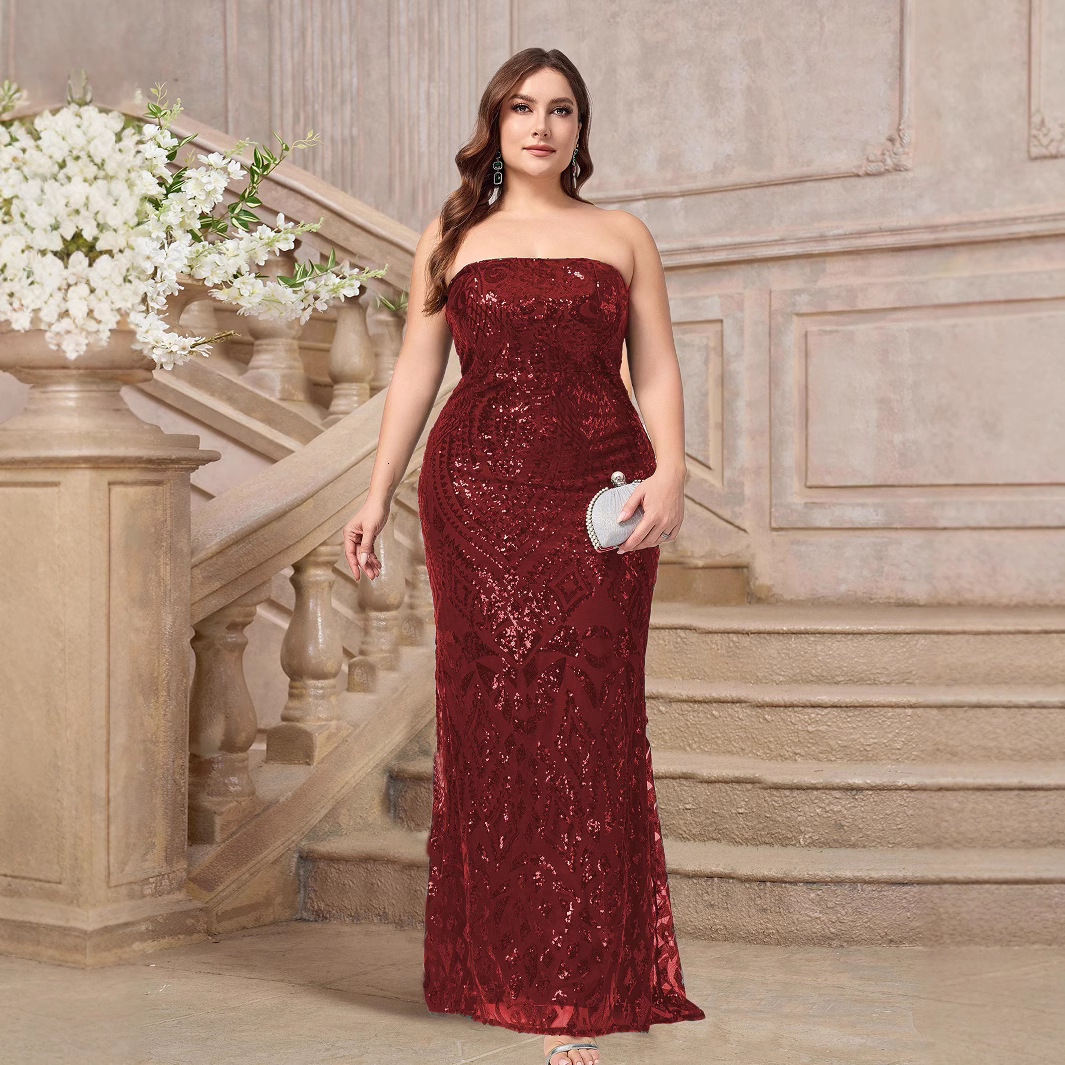 autumn and winter new womens sexy strapless sleeveless dress long skirt slim fit