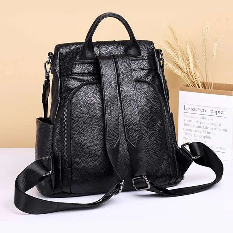 Fashion genuine leather women s trendy simple style large capacity versatile backpack commuting and traveling bag