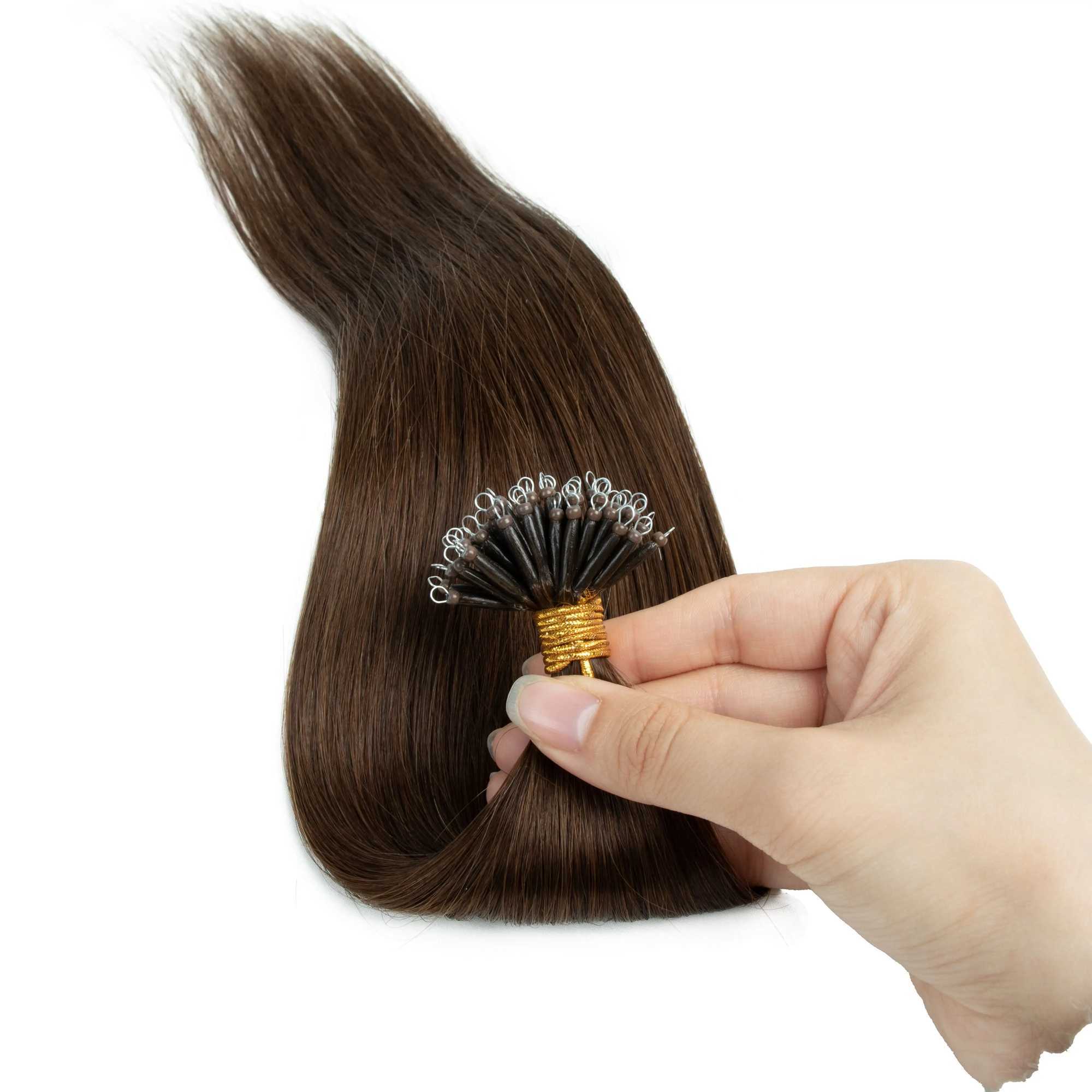 #P18-613 Nano Ring Hair Extensions Human Hair Light Brown Nano Ring Human Hair Extensions Pre Bonded Code Fusion S25526