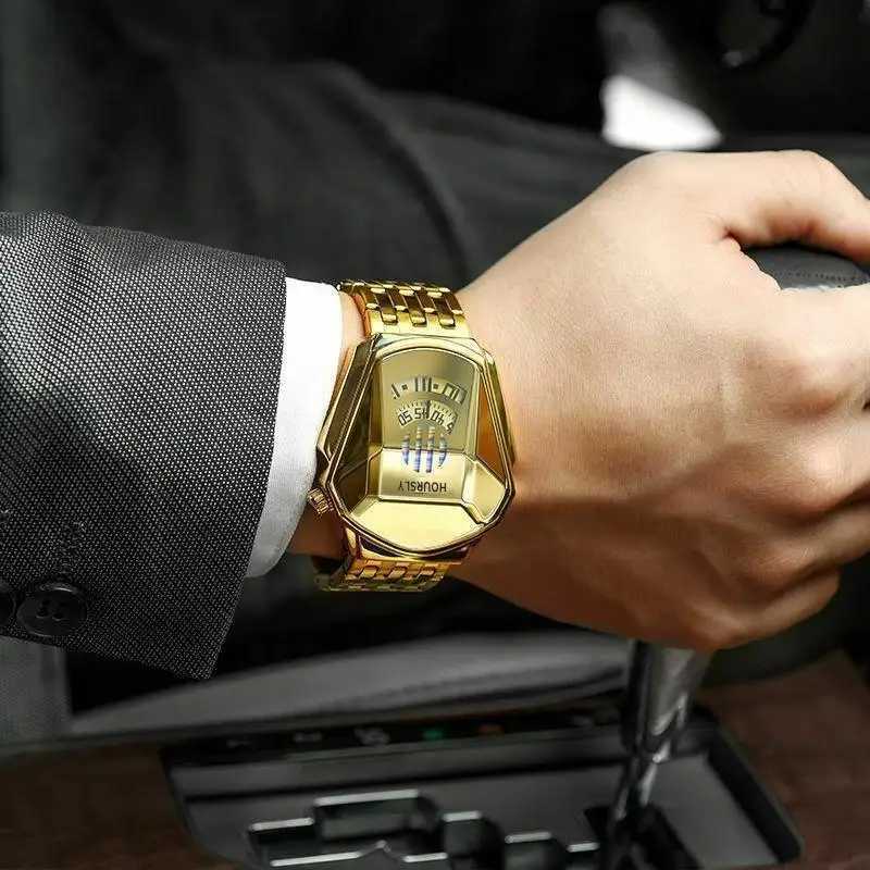 Gold Luxury Brand Trend Cool Men Wrist Watch Stainless Steel Technology Fashion Quartz Watch for Men Relogio Masculino M250526