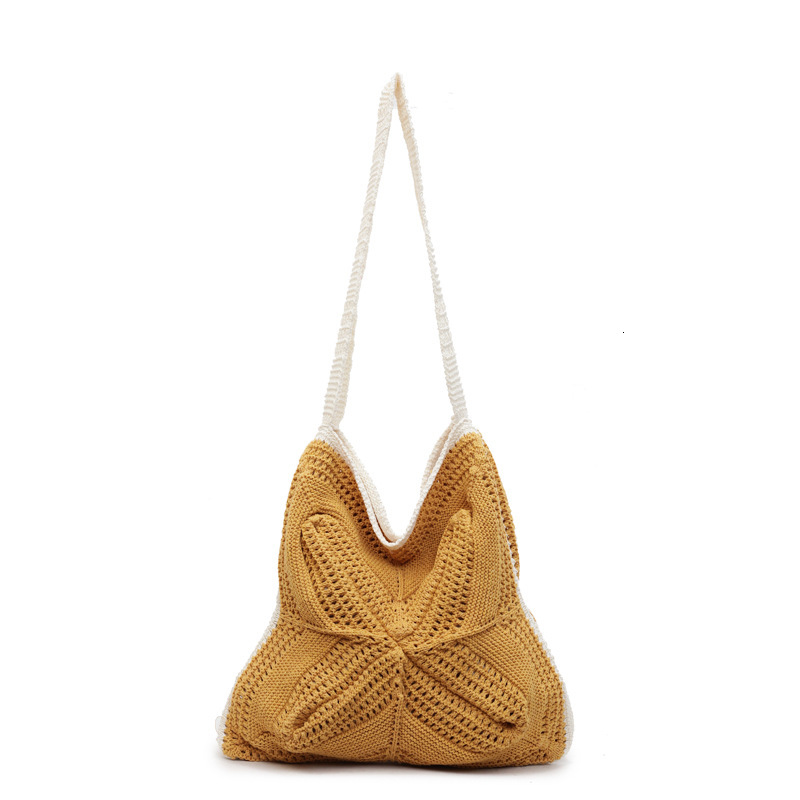 2025 Summer New Large Capacity Single Shoulder Cotton Woven Mesh Tote Beach Vacation Underarm Bag