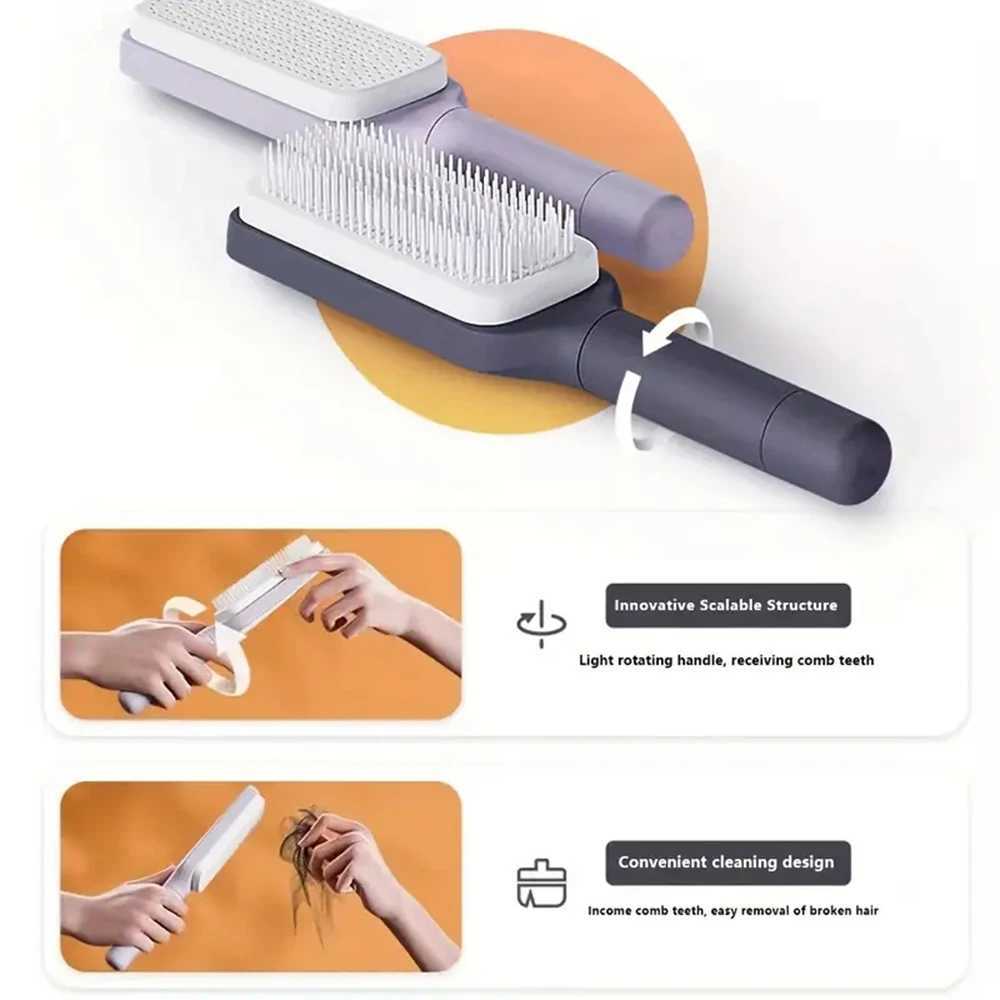 Self-Cleaning Scalp Massage Comb Air-bag Hair Comb Portable Anti-Detangling Hair Brush For Hair Styling One-key Cleaning Tools R250526