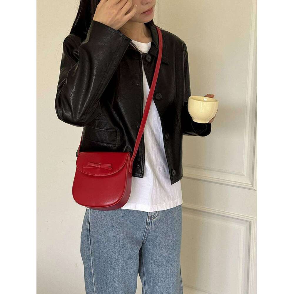 Women's Bags Designer Korean Women's Spring And Summer Bags High-Grade Red Niche Popular Cross-Body Fashion Bow Saddle Bag
