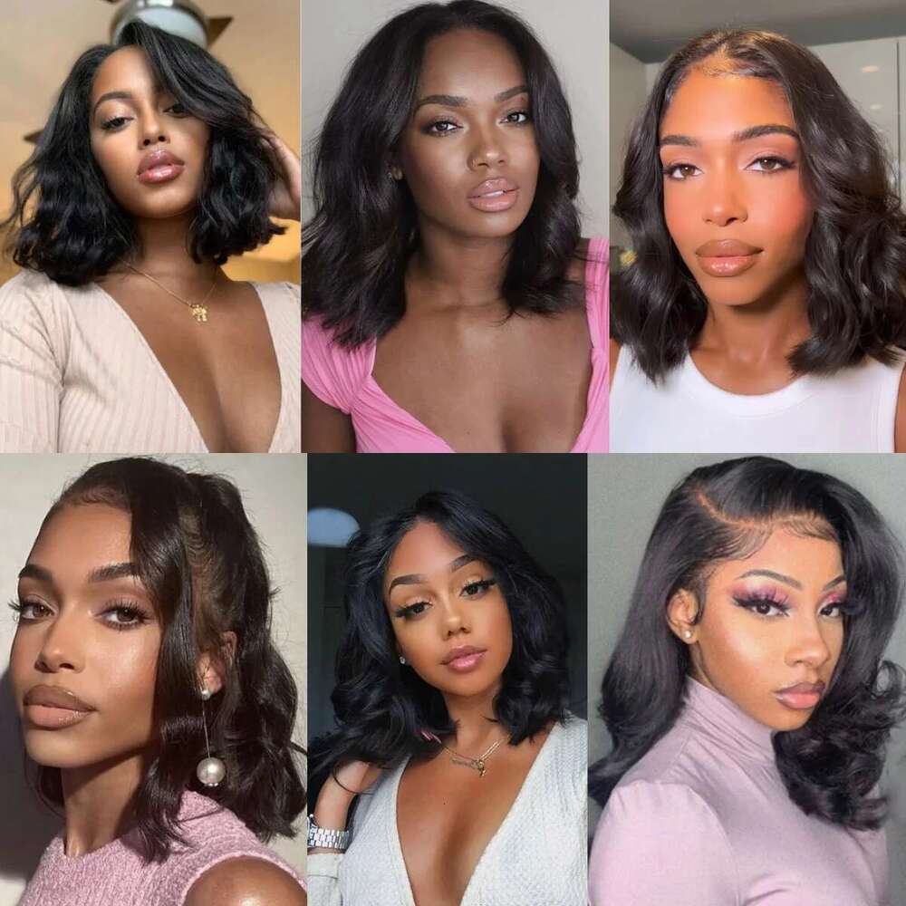 Black Short Body Lace Front Wigs Glueless Natural Wave Synthetic Heat Resistant Fiber Wig With Baby Hair 16 Inch