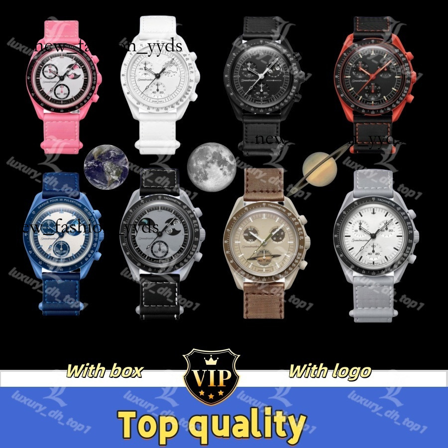 2025 Omeglies X Moonswatches Bioceramic Planet Mens Watches Full Function Quarz Chronograph Watch Mission To Mercury 42Mm Nylon Omeges Watch Top Quality With Box 14