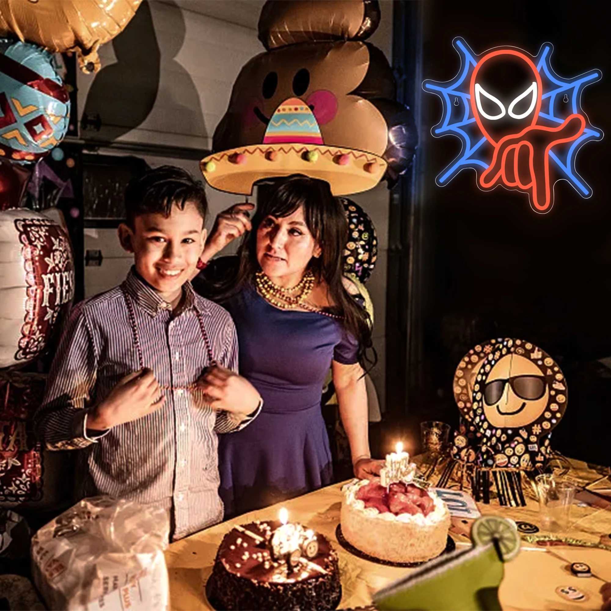 Spider Neon Sign for Wall Decor Anime LED Light Up Sign Spider Room Decor for Boys Bedroom Christmas Birthday Gifts for Kids W250526