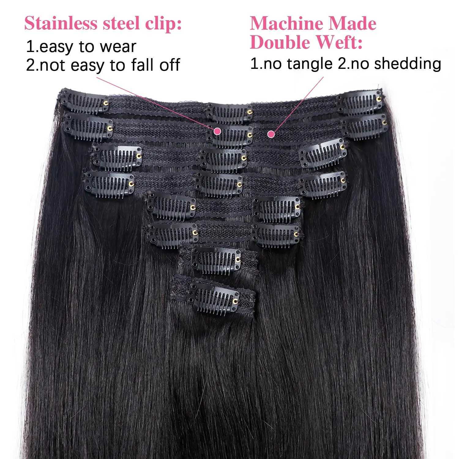 120G/8 Pieces Clip In Hair Extensions Human Hair Brazilian Straight Virgin 100% Human Hair Natural Black Color Clip In Remy Hair S25526