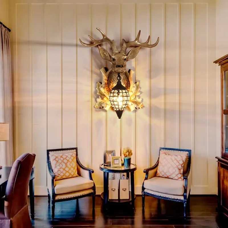 Creative Design Deer Head Wall Lamp Europe vintage rustic led wall light Luxury Living Room Bedroom Hallway wall decorationXJ250526