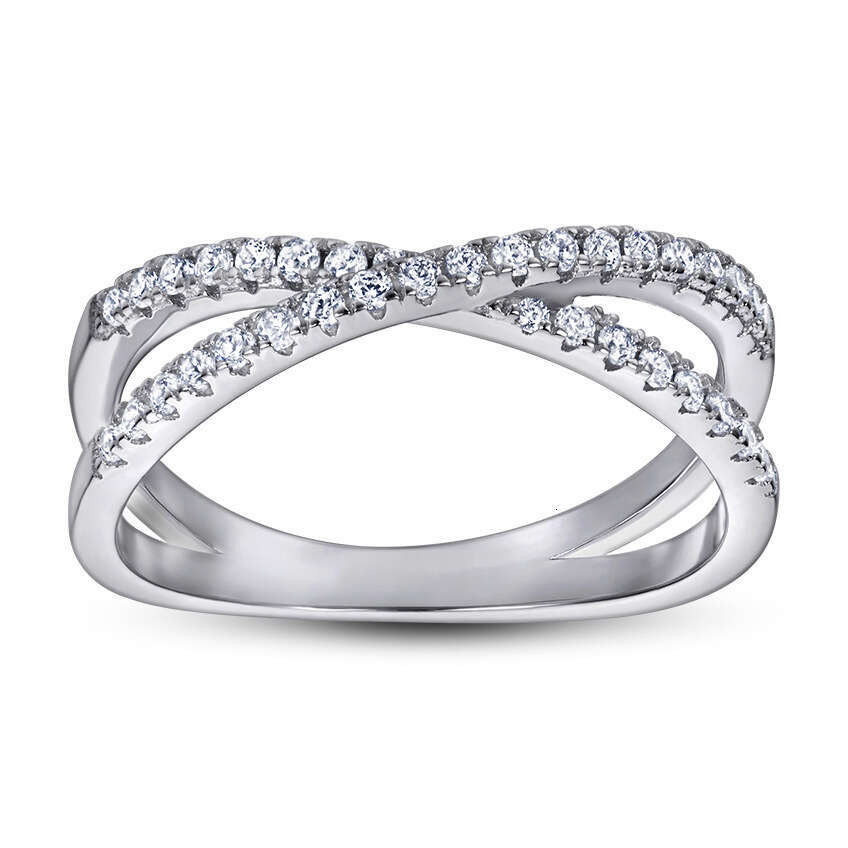 DHCollections Jewelry S Pure Silver Women's Fashion Double Row Diamond Zircon Accessory Ring
