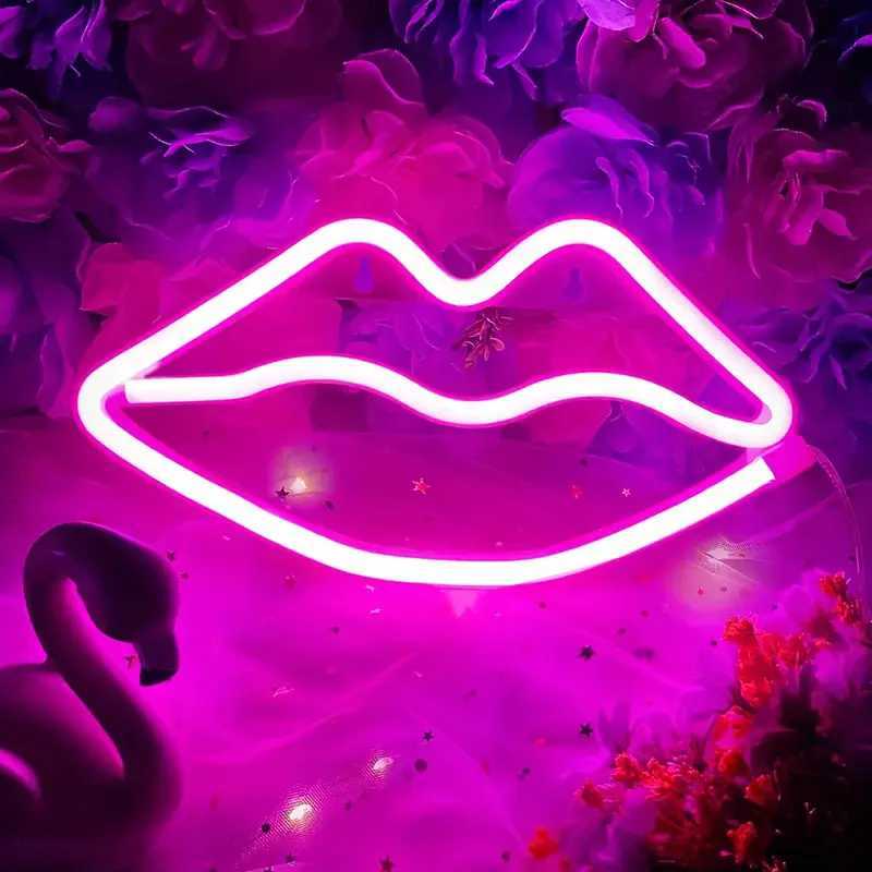 Lip LED Neon Sign USB/Battery Powered LED Light for Bedroom Room Decoration Gift Night Light Decoration Party Wedding Holiday W250526