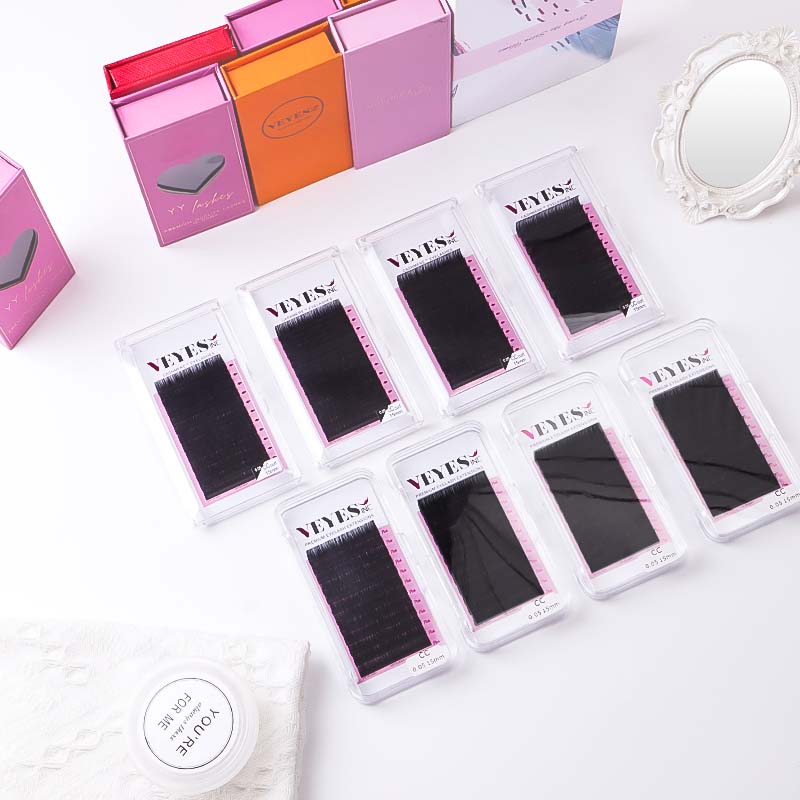 VEYES Premium Quality Individual Eyelash Extensions Easy Fans Dark Matte Lash Trays Soft Cashmere Silk Mink Korean PBT 25mm