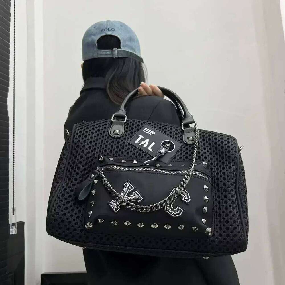 Women's Bags Designer Ladies' Fashion Retro Mesh Splicing Handbag Front Pocket Riveted Punk Y2k Personalized Shoulder Bag