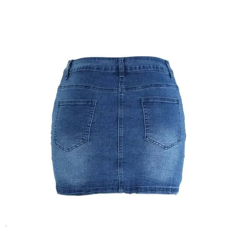 Fashion Singlebreasted Splice Wrap Hip Skirt Women High Waist Slim Fit Denim Halfbody Dress Female Office Casual Wear 250516Z