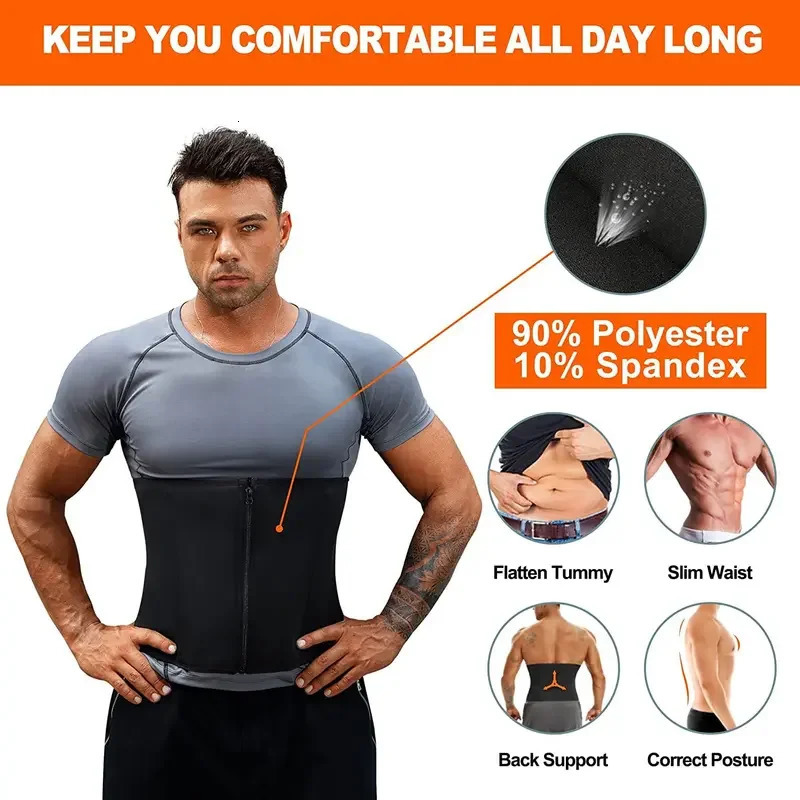 1pcs Mens Corset Silvering Sweating Breasted Sport Shaper Belt Waist Cinching Zipper Buckle Waist Protection Fitness Waist Belt 250603