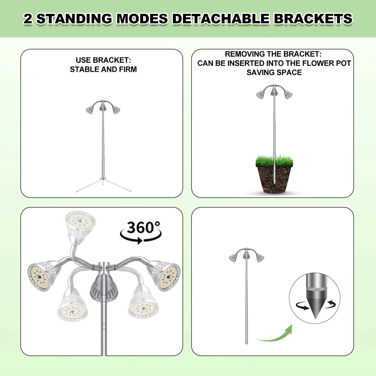 Grow Lights for Indoor Plants Full Spectrum with Detachable Tripod Stand 10-55 Inches Height Adjustable Aluminum Alloy Indoor PXJ250526