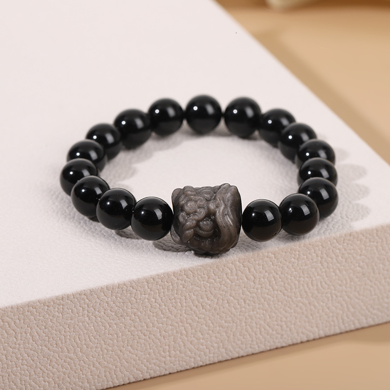Obsidian bead for Valentine's Day gift, zodiac year bracelet, men's new Chinese lion awakening bracelet