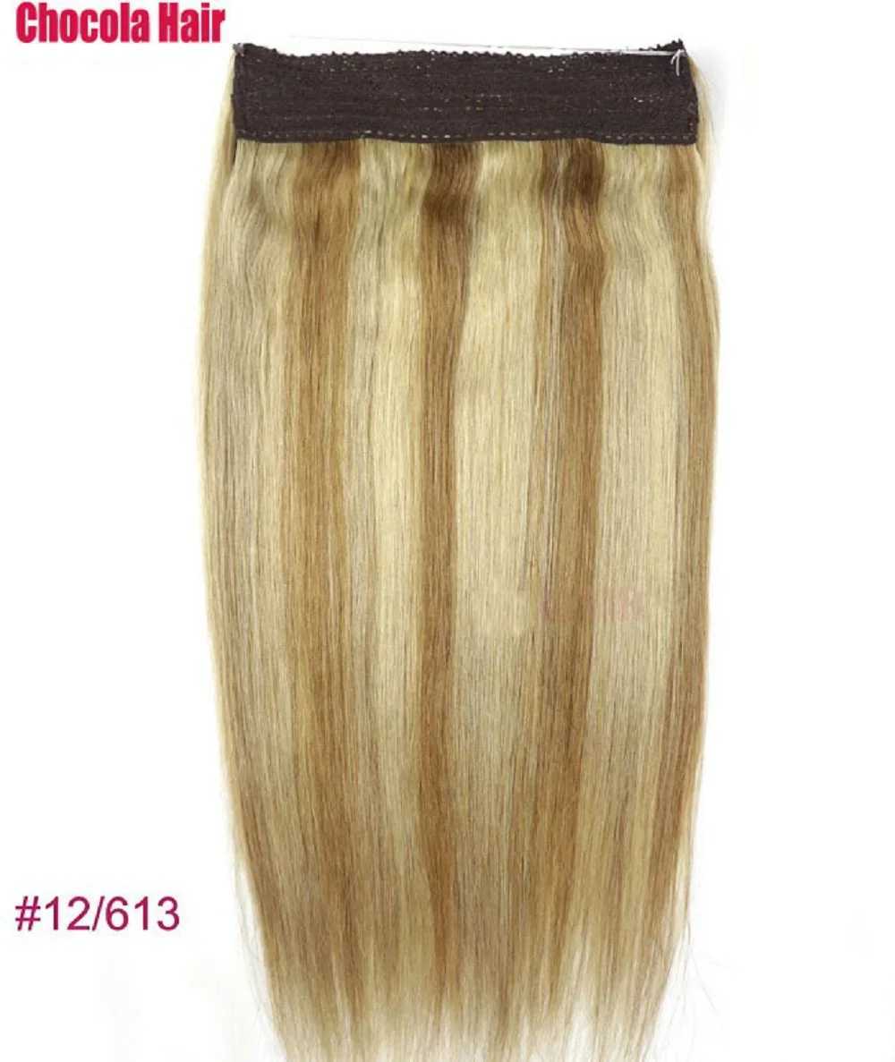 Chocolate Brazilian Remy Human Hair Extensions Secret Wire No Clip Halo Hair Extensions Hidden Wire Adjust S25526
