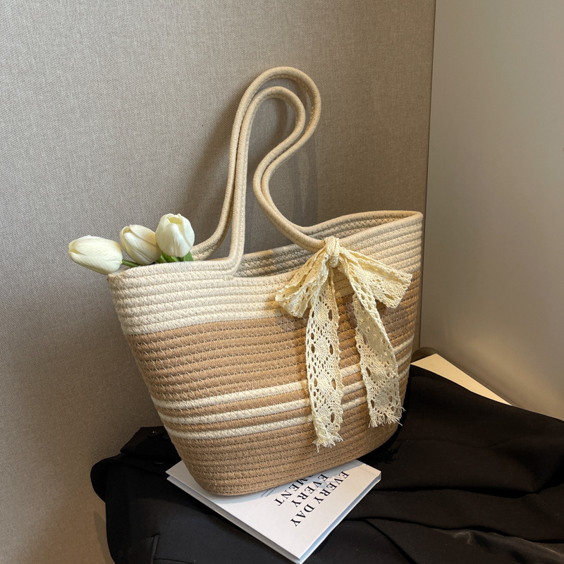 New Style Elegant Rope Women, Large Capacity Shoulder for Beach Vacation, Beautiful and Artistic Woven Bag