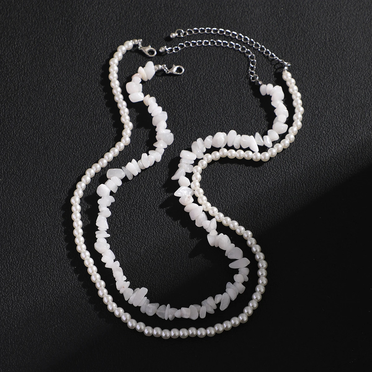 KunJoe 2pcs/set Pearl Beads Choker Necklace for Men Women Boho Geometric Irregular Stone Clavicle Chain Jewelry 250522