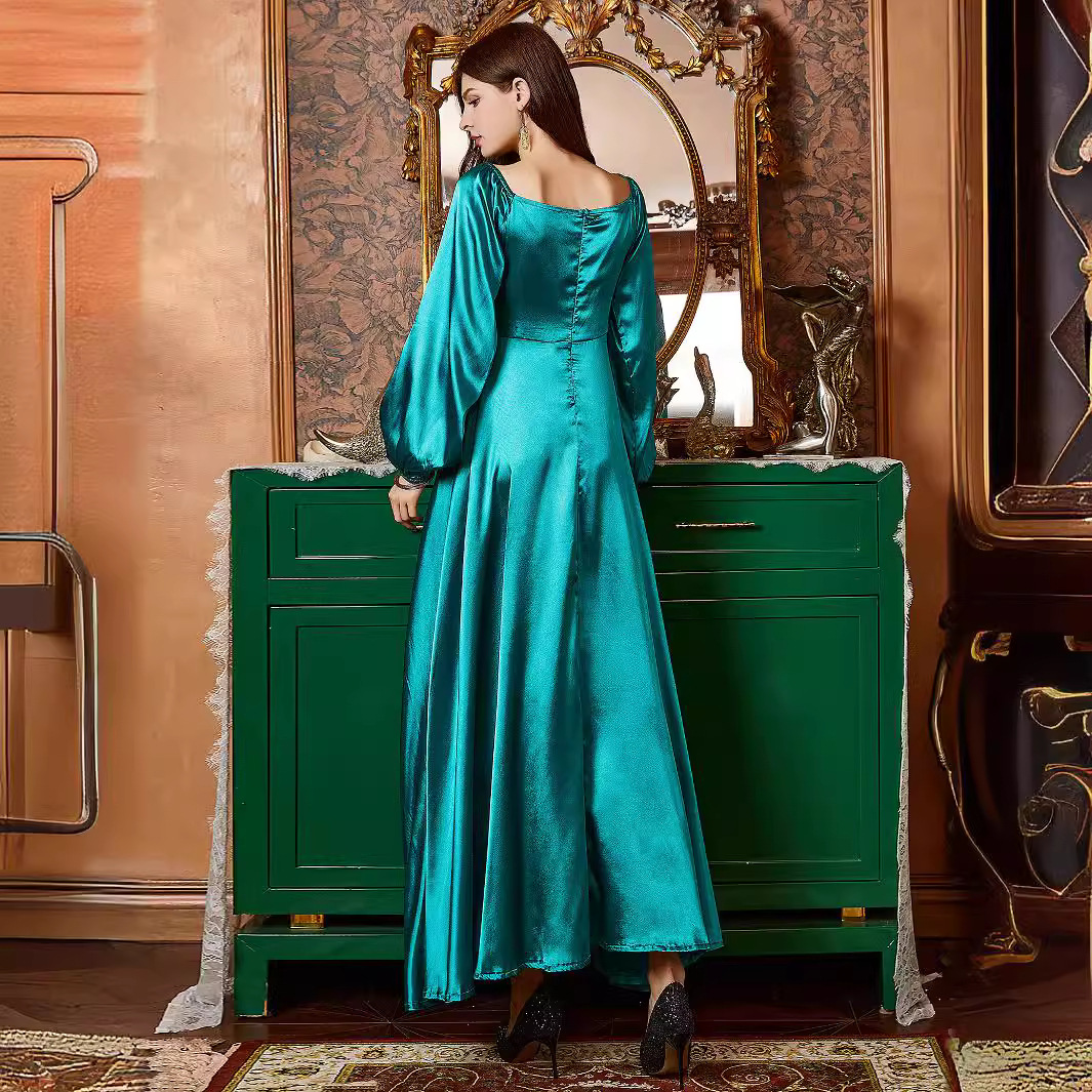 Womens new dress sexy long sleeved satin shoulder strap autumn and winter new product