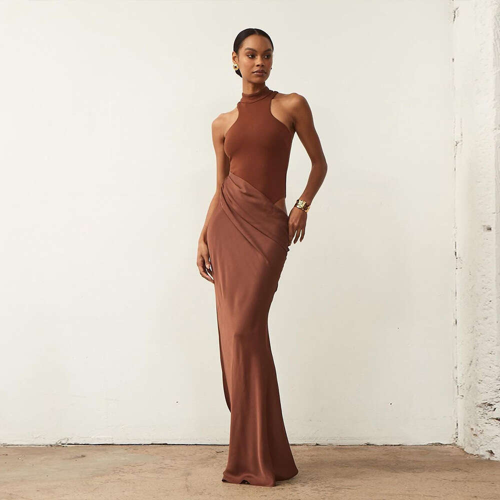 Backless Sexy Dress New Fashion Women S Fashionable Half Neck Sleeveless Slim Fit Patchwork Hollow Out Bodycon Dress Sexy Flowy Dresses