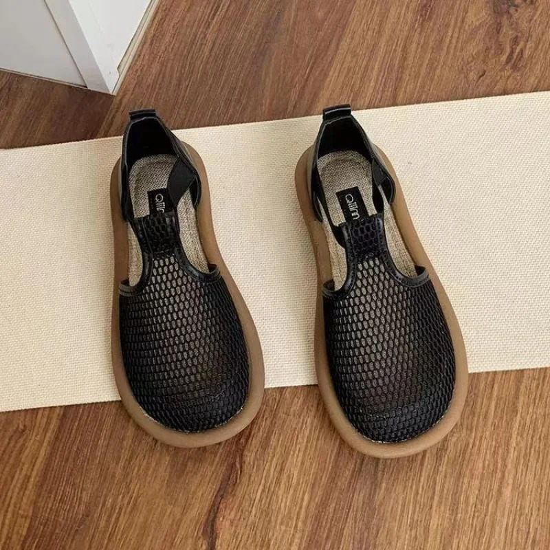 Rubber Round Toe Deep Mouth Mesh Single Shoes Low Top Flat Heel 250526