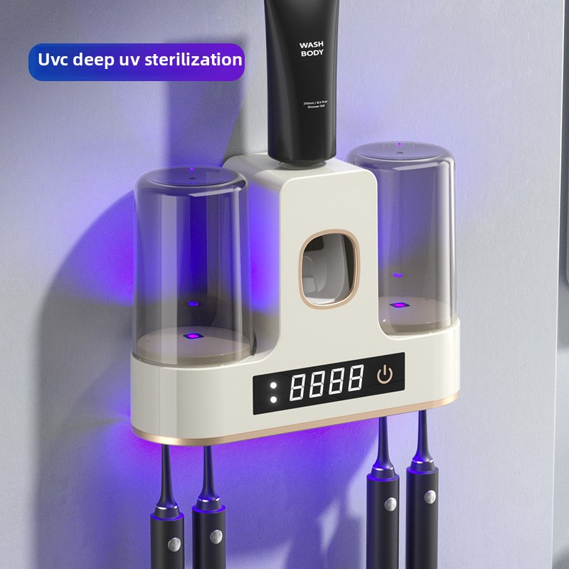 UV Toothbrush Sanitizer: Smart Tooth Cup Dryer, Punch - free Wall - mounted Storage Rack with Sterilization Function for Bathroom