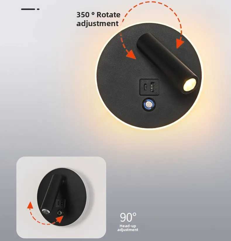 LED Wall Lamp USB Charging Indoor Bedroom Hotel Bedside Reading Lamp Wall Lights Multifunctional Touch Wall Sconces Night LightXJ250526