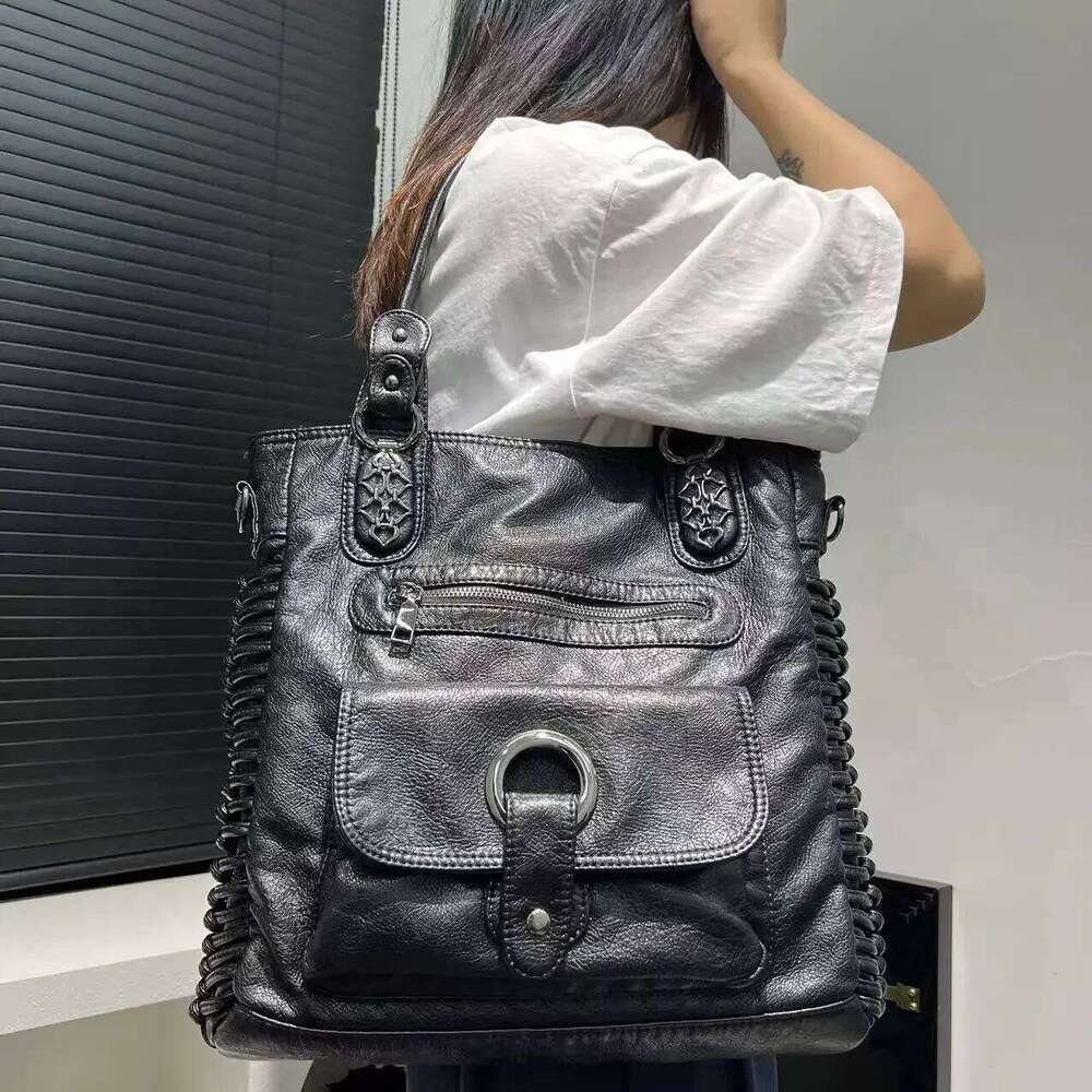 Women's Bags Designer Women's Fashion Y2k Punk Distressed Tote Large Capacity Washed Vegan Leather Shoulder Bag