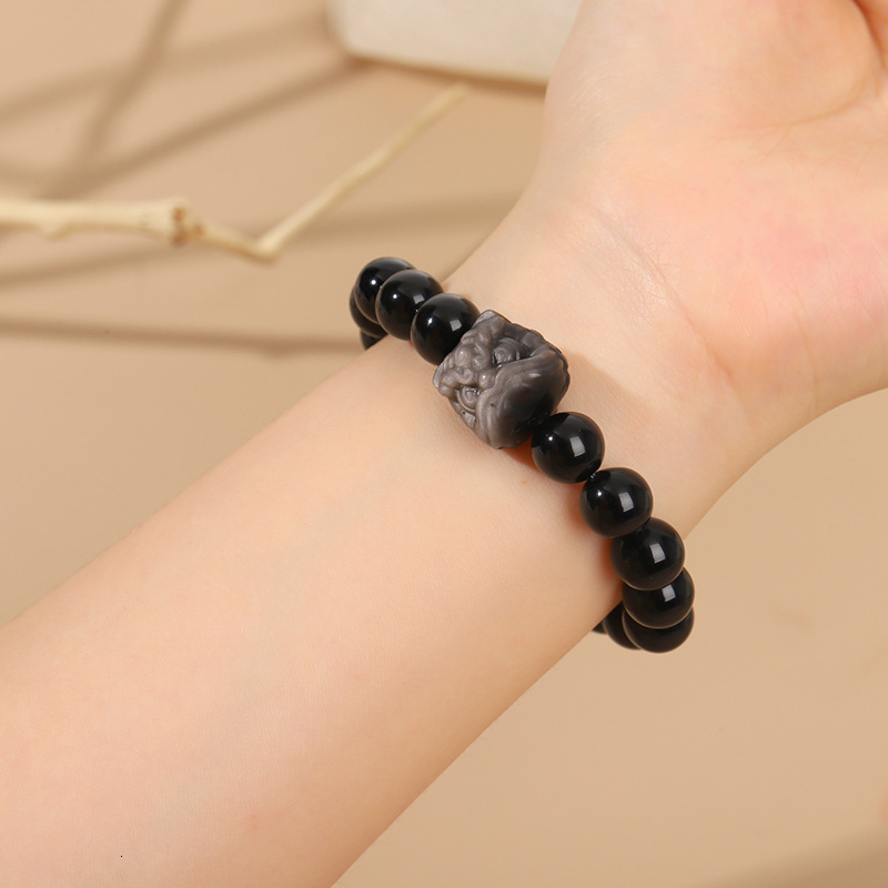 Obsidian bead for Valentine's Day gift, zodiac year bracelet, men's new Chinese lion awakening bracelet