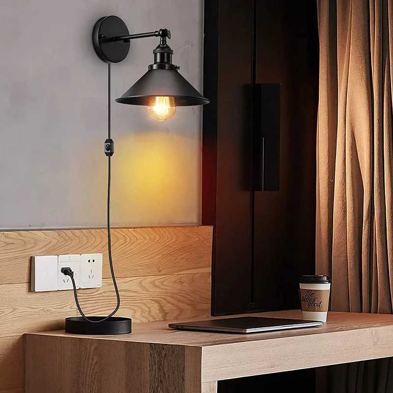 Bedroom Room Decor Lamps for Living Room Plug 1.8m Cable Black Industrial Light Retro Wall Decor Aisle LuminaireXJ250526