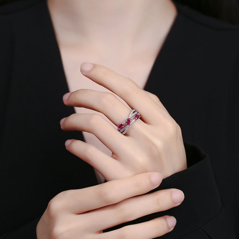 Luxurious 925 Sterling Silver Red Zirconia Ring for Women, Featuring 5A Zirconia and Cross Design, Perfect for Special Occasions and Daily Wear