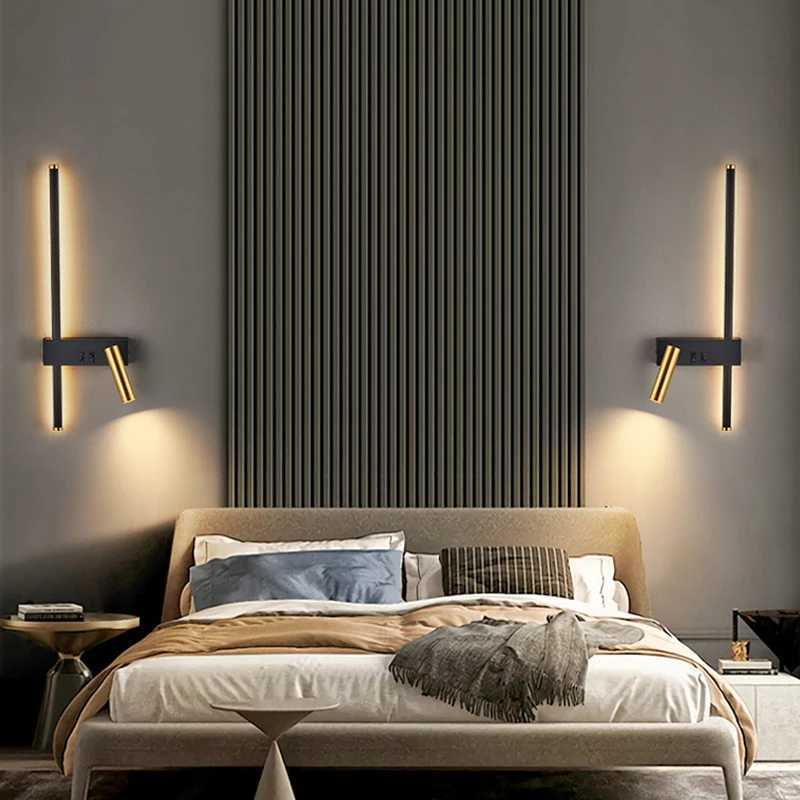 New Reading With Switch Minimalist Wall Lamps Bedroom Bedside Strip Lights Nordic 2023 Master Bedroom Line Background Wall LampsXJ250526