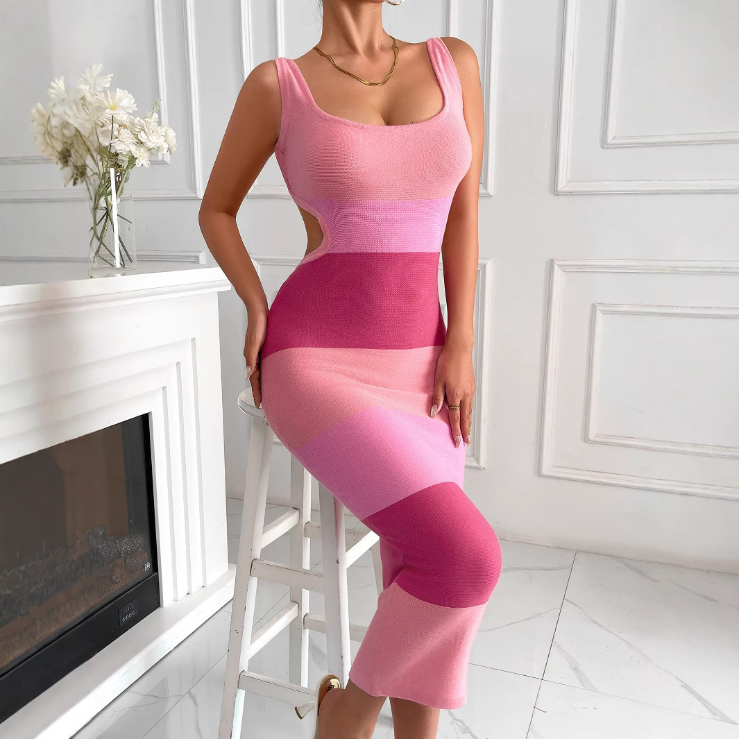 2025 Spring/Summer New Colorful Stripe Contrasting Sleeveless Bareback Strap Slimming Resort Beach Woolen jumpsuit