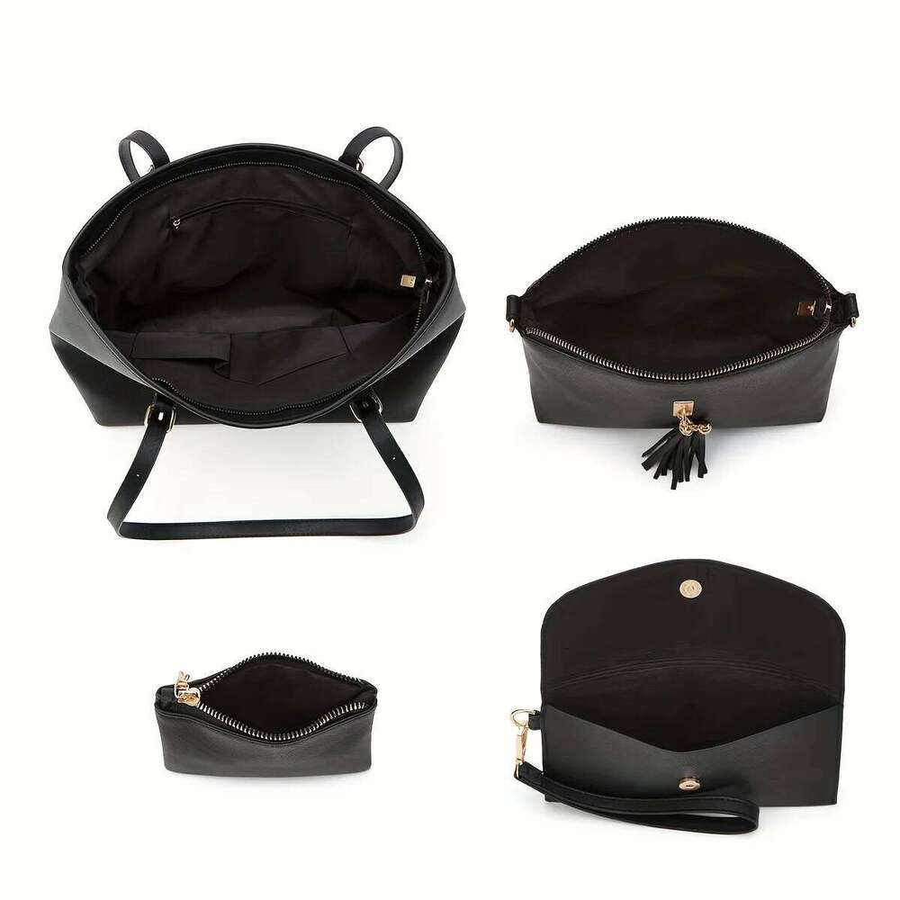 Women's Bags Designer Europe And The United States New Large Capacity Solid Color Four-Piece Cross-Grain Tote Bag Retro Single Shoulder Crossbody