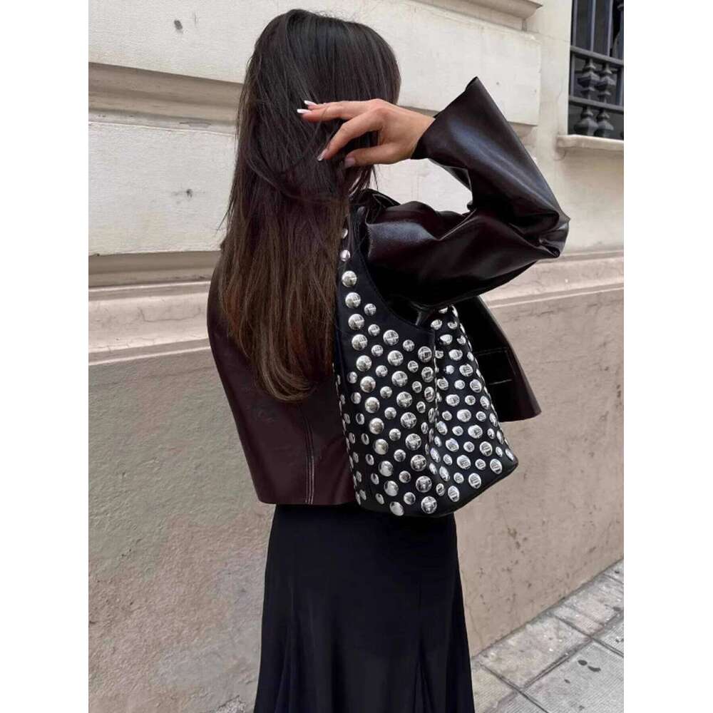 Women's Bags Designer Ladies' Single Room Handbag, Rivet Fashion Commuter Bag, Bucket Bag