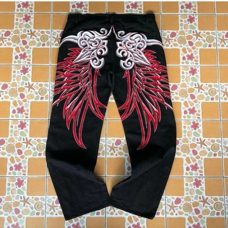 Streetwear Jeans Y2k Sweatpants Rhinestone Skull Gothic Joggers Black Pants Womens Baggy Jeans Womens High Waist Hip Hop Pants 240527